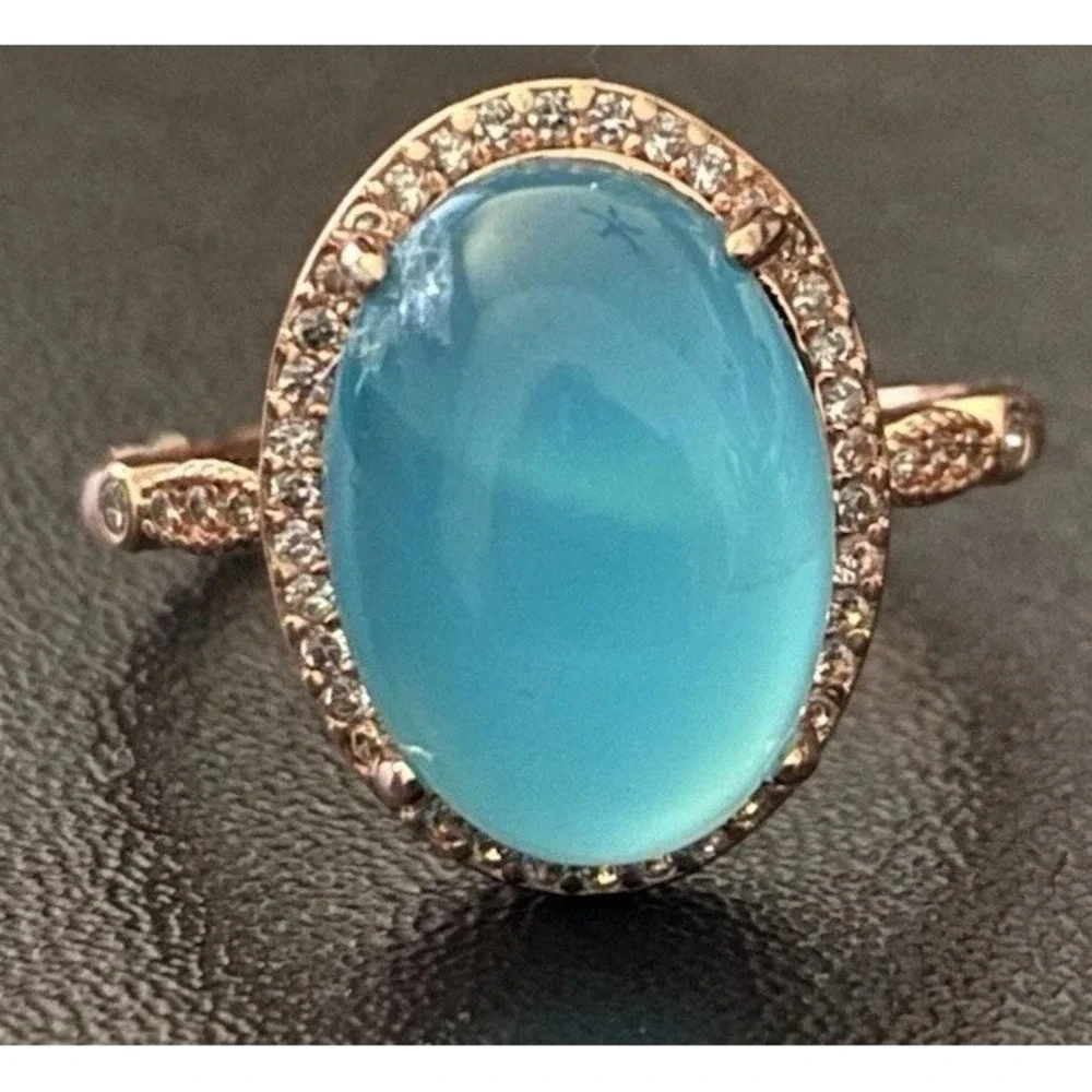 Rose Gold Oval Turquoise Adjustable Ring With 925‎ Sterling